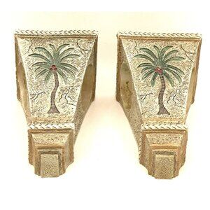 Palm Tree Curtain Rod Corbels set Resin 7x4x3.5” Tropical Decor